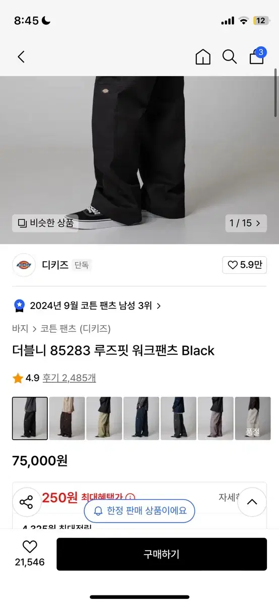 디키즈 더블니 85283 루즈핏 워크팬츠