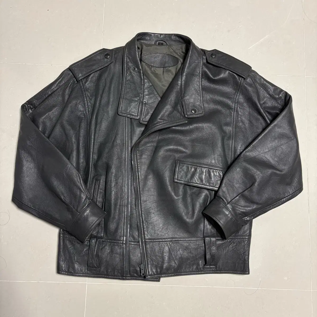 German Vintage Real Leather Cut Detail Rider Zip-Up Natural Leather Jacket