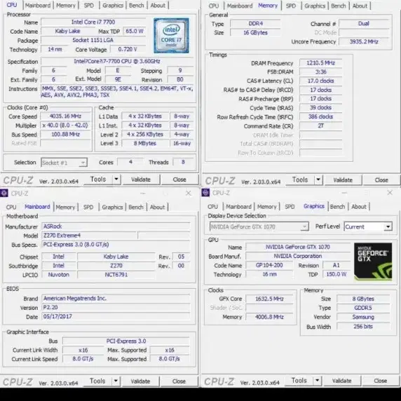 i7 7700/GTX1070 컴퓨터 팝니다