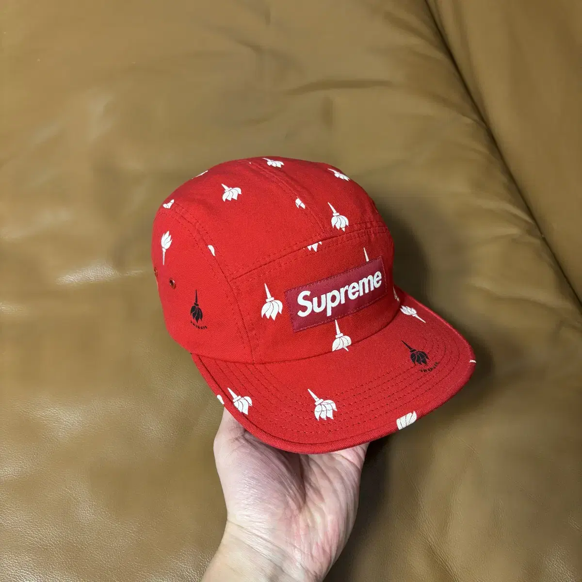 Supreme 슈프림 레드 캠프캡 모자 Flames Washed Red