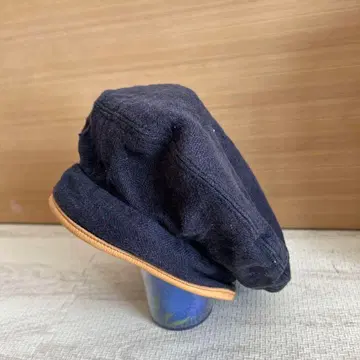 : 식물원 네이비 린넨 베레모 가죽 테두리