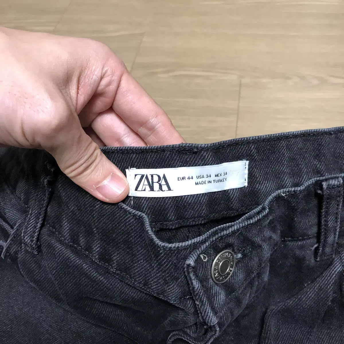 34) 자라 ZARA 더블니 카펜터 와이드 팬츠 흑청 자라 카펜터 팬츠