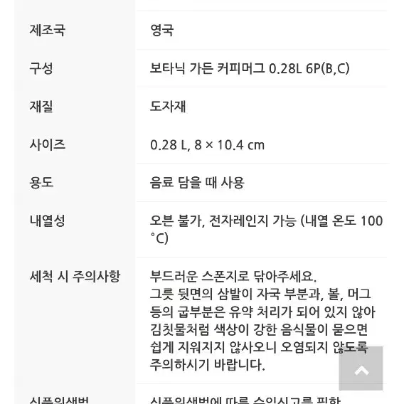 영국포트메리온 보타닉가든 커피머그0.28L 백화점정품 새상품 6개