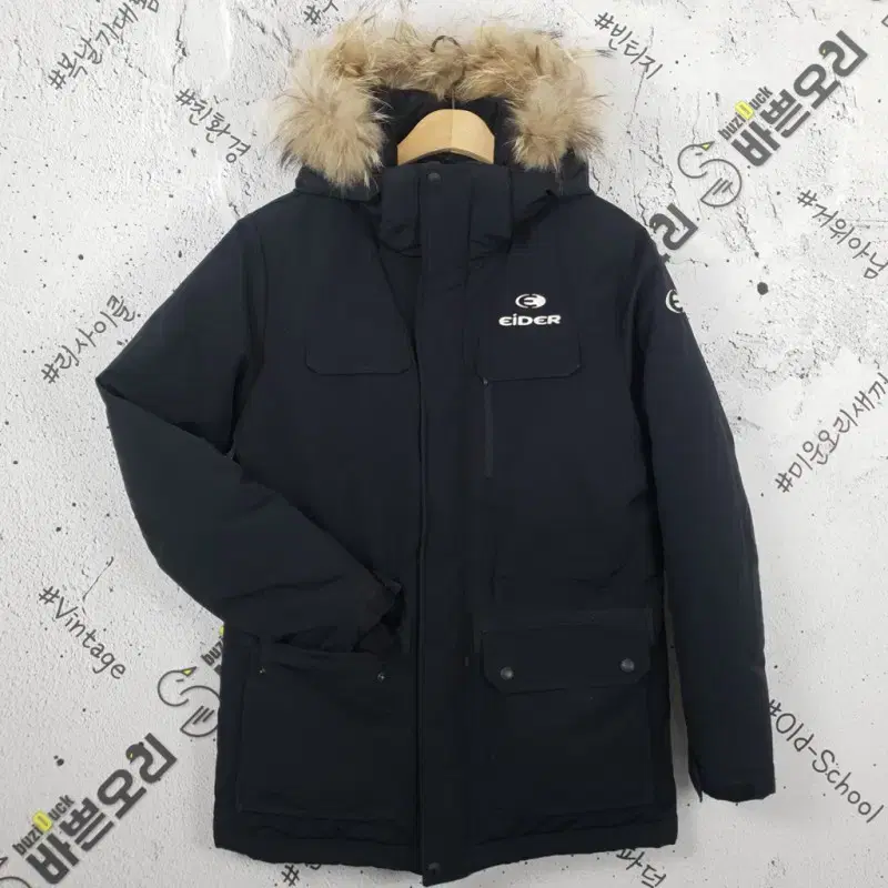 EIDER 아이더 사파리 네이비 라쿤퍼 덕다운 패딩 블랙 3400095