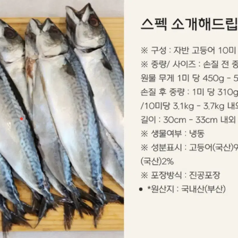 국내산 부산 손질 자반 고등어 대 10마리 대짜 310g 이상 간고등어