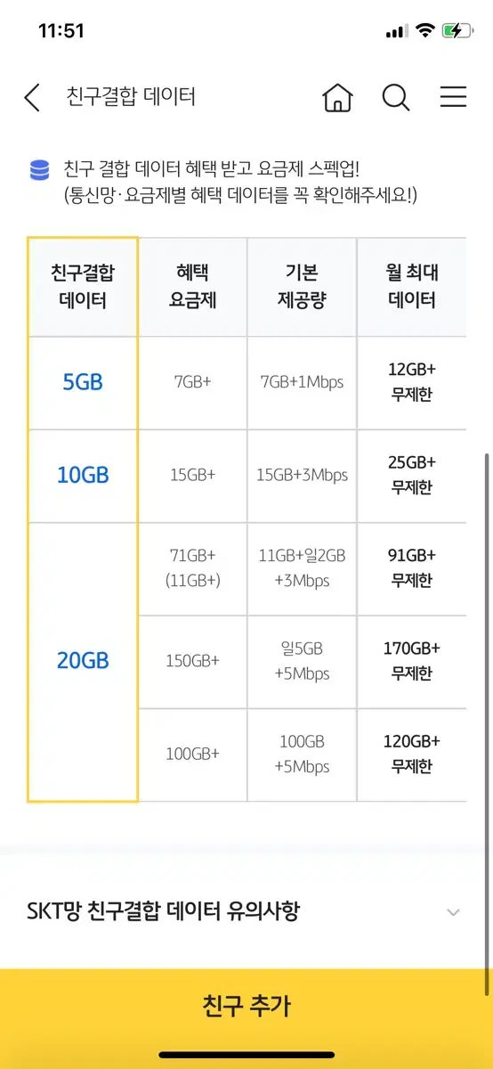 리브 모바일 친구결합 SKT망