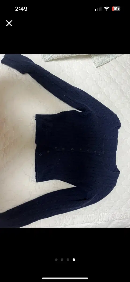 Navy square-neck cropped cardigan