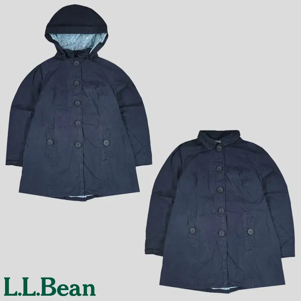 L.L.BEAN 엘엘빈 피그먼트 네이비 빅버튼 뒷트임 코튼 코트 헌팅자켓