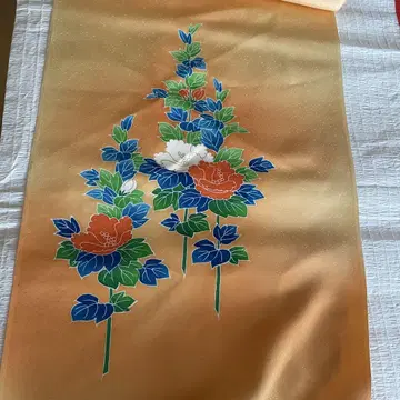 부케하오리 오렌지 컬러의 블러셔 염색 손그림 드레스 원단 순수 실크
