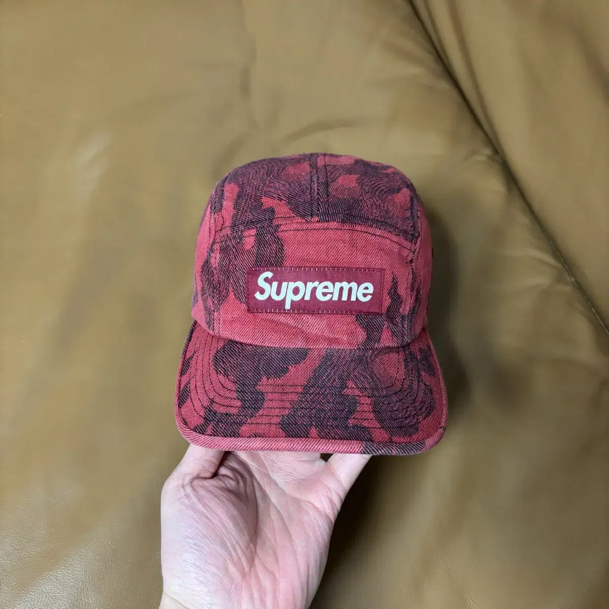 Supreme 슈프림 레드 캠프캡 모자 (Flames Denim Red)