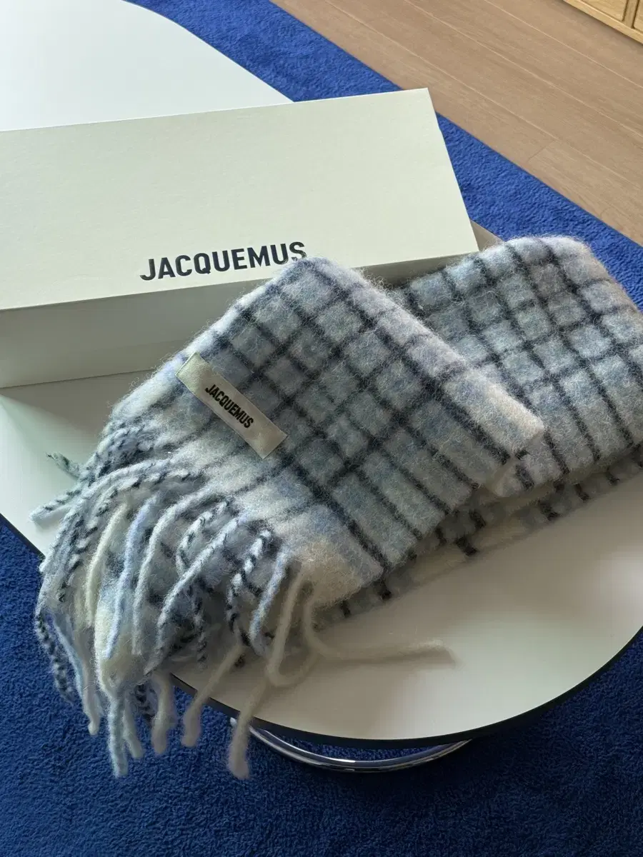 (New product, full box) Jacques Muls Muffler Jacquard check (sky blue)