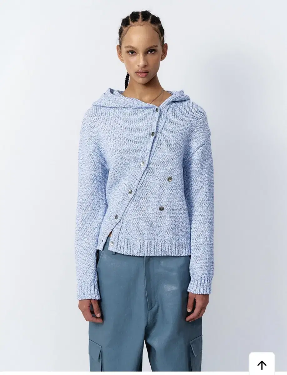 L.e.e.y DIAGONAL HOODED CARDIGAN BLUE