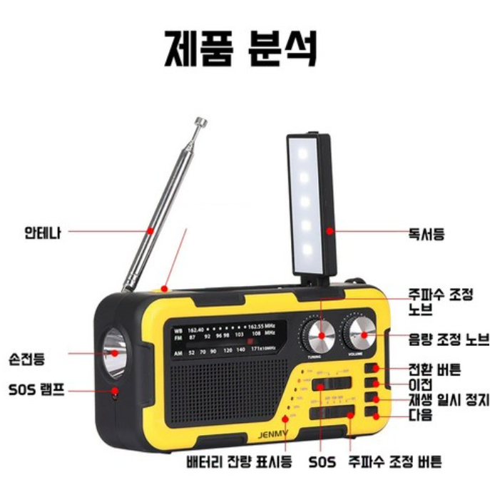 휴대용라디오 비상라디오 태양열 자가발전 라디오 FM AM 자체안테나