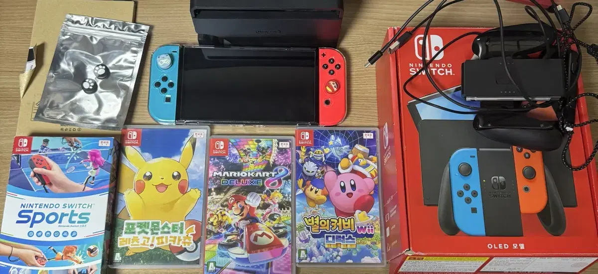 Nintendo Switch OLED Neon Chip (Cart, Sports, Pikachu) Full Box Sold as a set