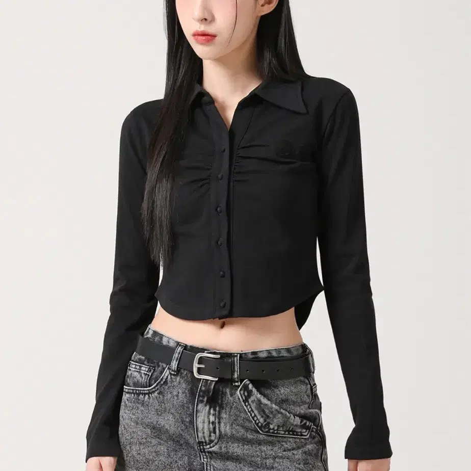 어반드레스 셔츠 Nicole Cara Shirring Shirt BLAC