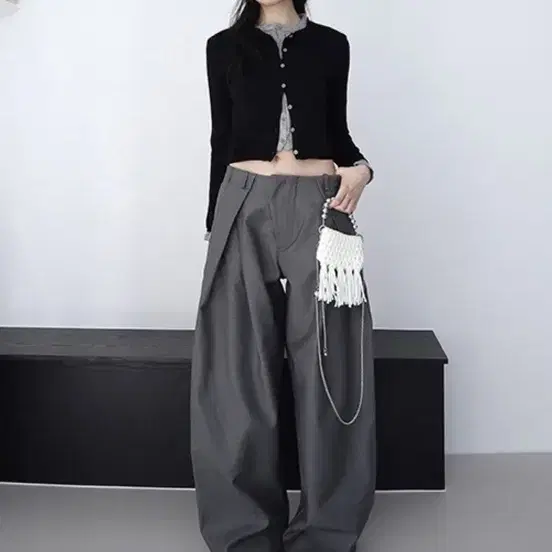 클라따 fold wide slacks 그레이