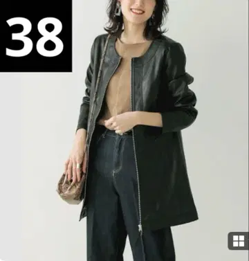 Bou Jeloud 스트레치 에코 레더 미들 코트 노카라 코트 M