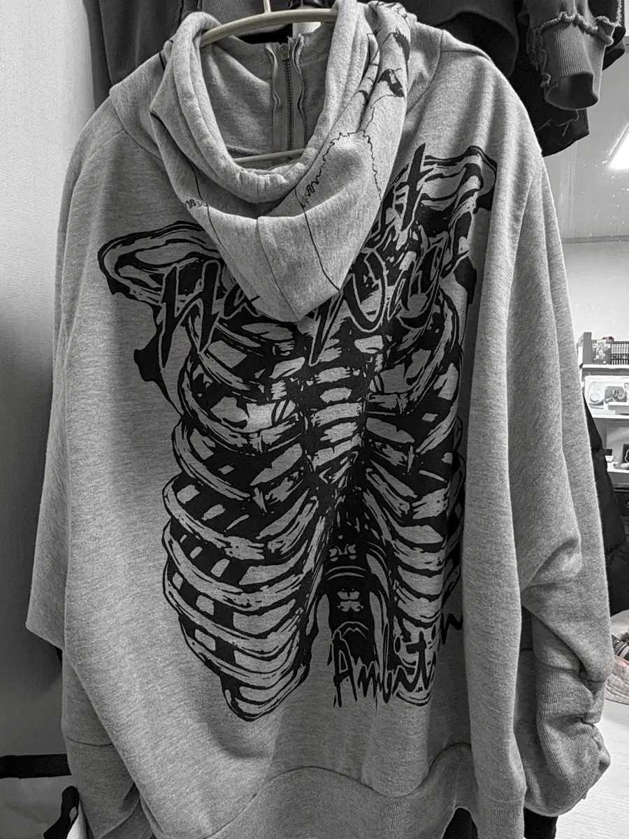 Vintage skull print shirring hoodie ㅅㅊㅇ neutral goth punk