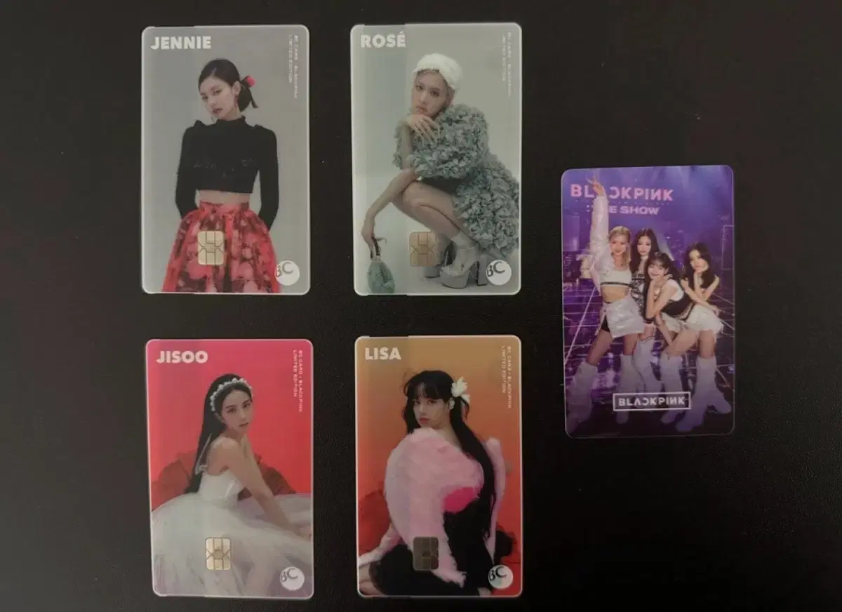 black pink, X, and five types of BC Card photo kards