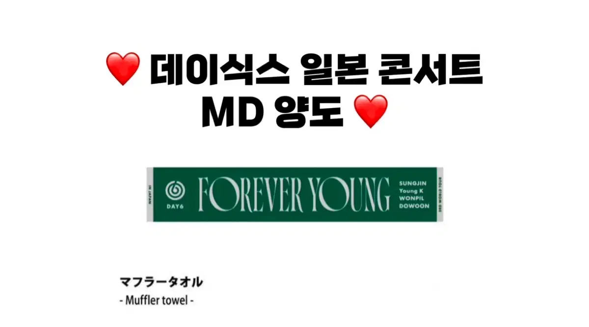 데이식스 머플러 타올 슬로건 포에버영 일본 콘서트 MD 양도