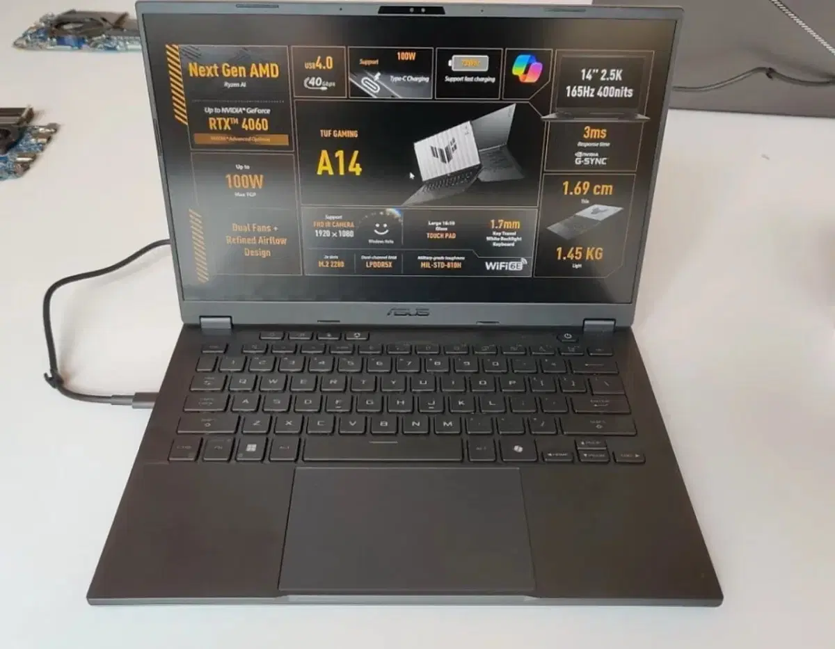 게이밍노트북 asus A14 gtx 4060 미개봉급 풀세트 판매(쿠팡안