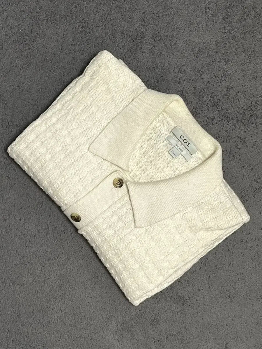 COSS Waffle Knit Cardigan Relaxed Fit M Beige