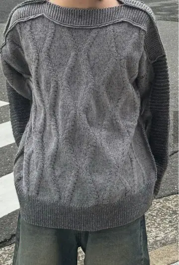 [Chikashitsu +] ] 그레이 니트 스웨터