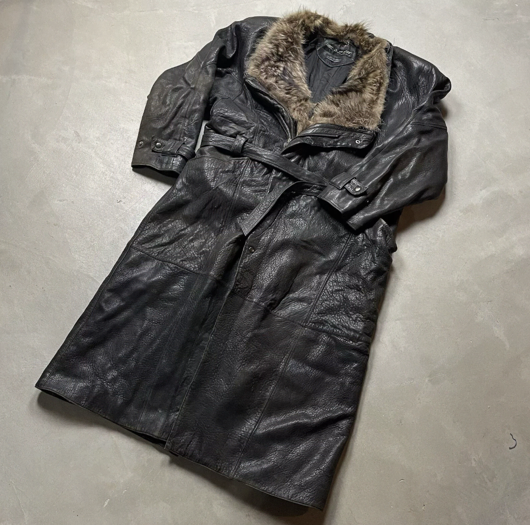 Cowhide Mouton Long Coat Men's 2XL - 3XL 110 - 115