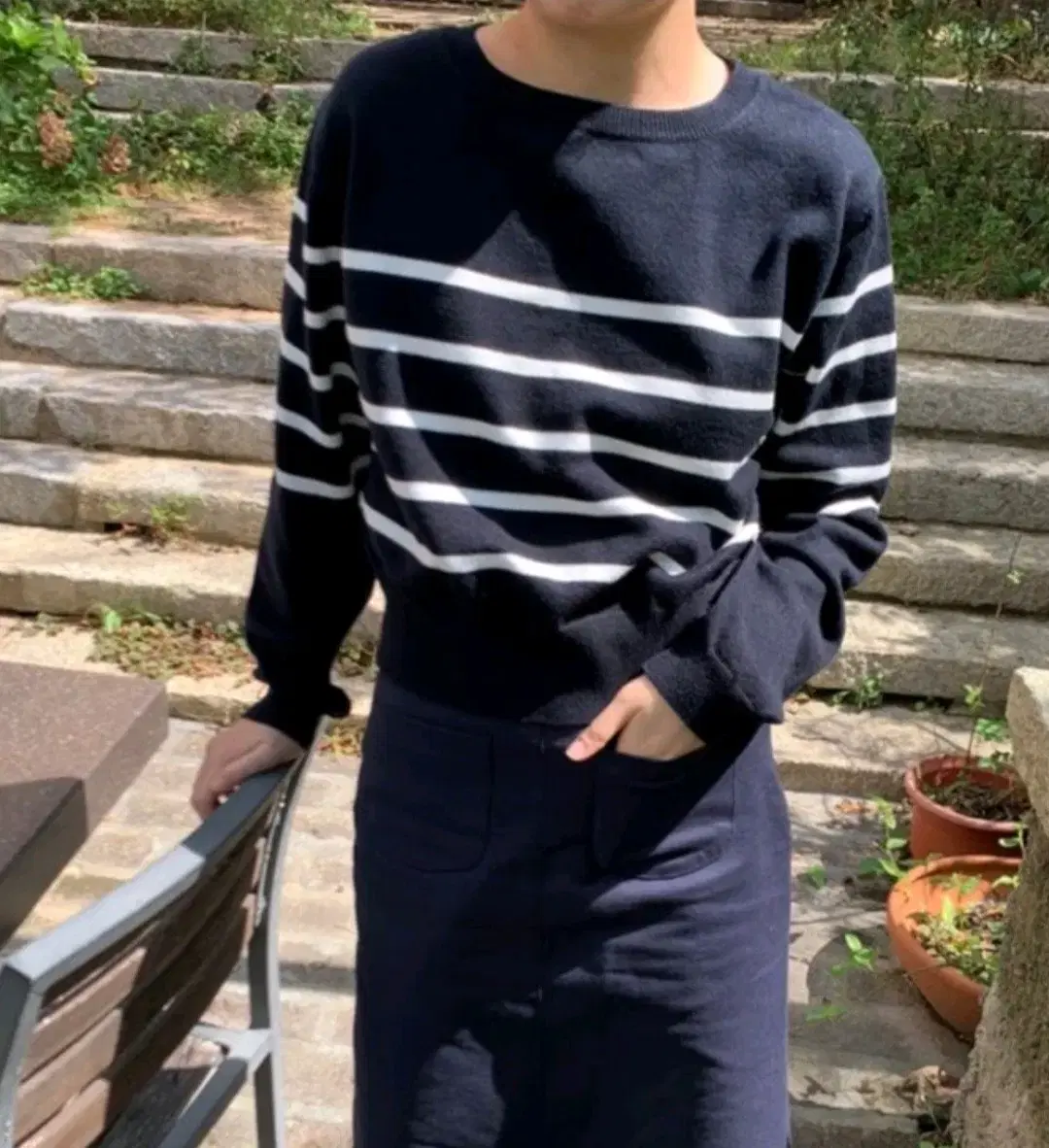 CTD 커넥팅더닷 스트라이프 프렌치 니트 네이비
