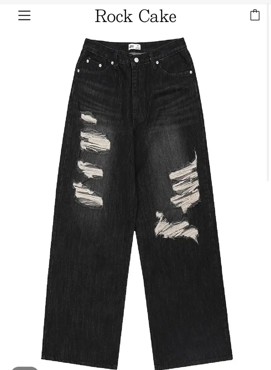 (택o) 락케이크 Faye damage jeans - black