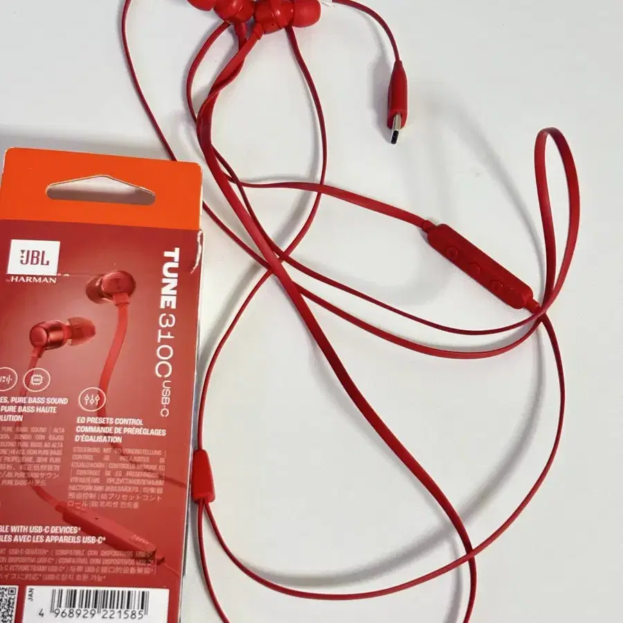 JBL Tune310C USB-C 이어폰 레드 줄 이어폰 빨간 레트로 C