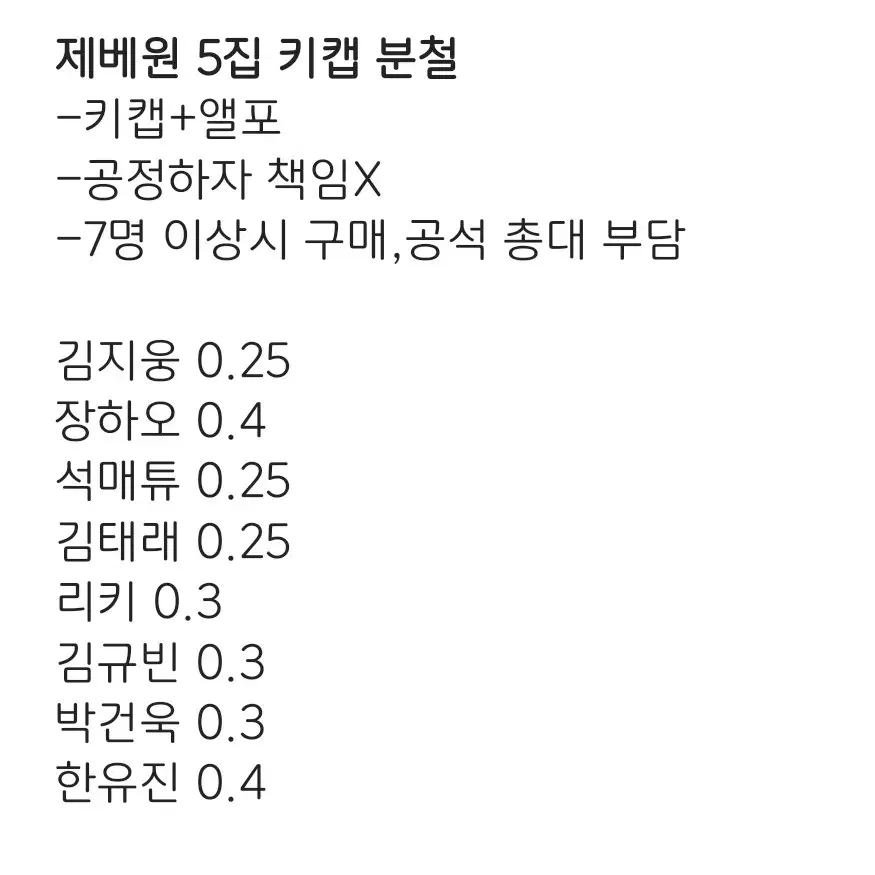 제베원 5집 키캡 분철