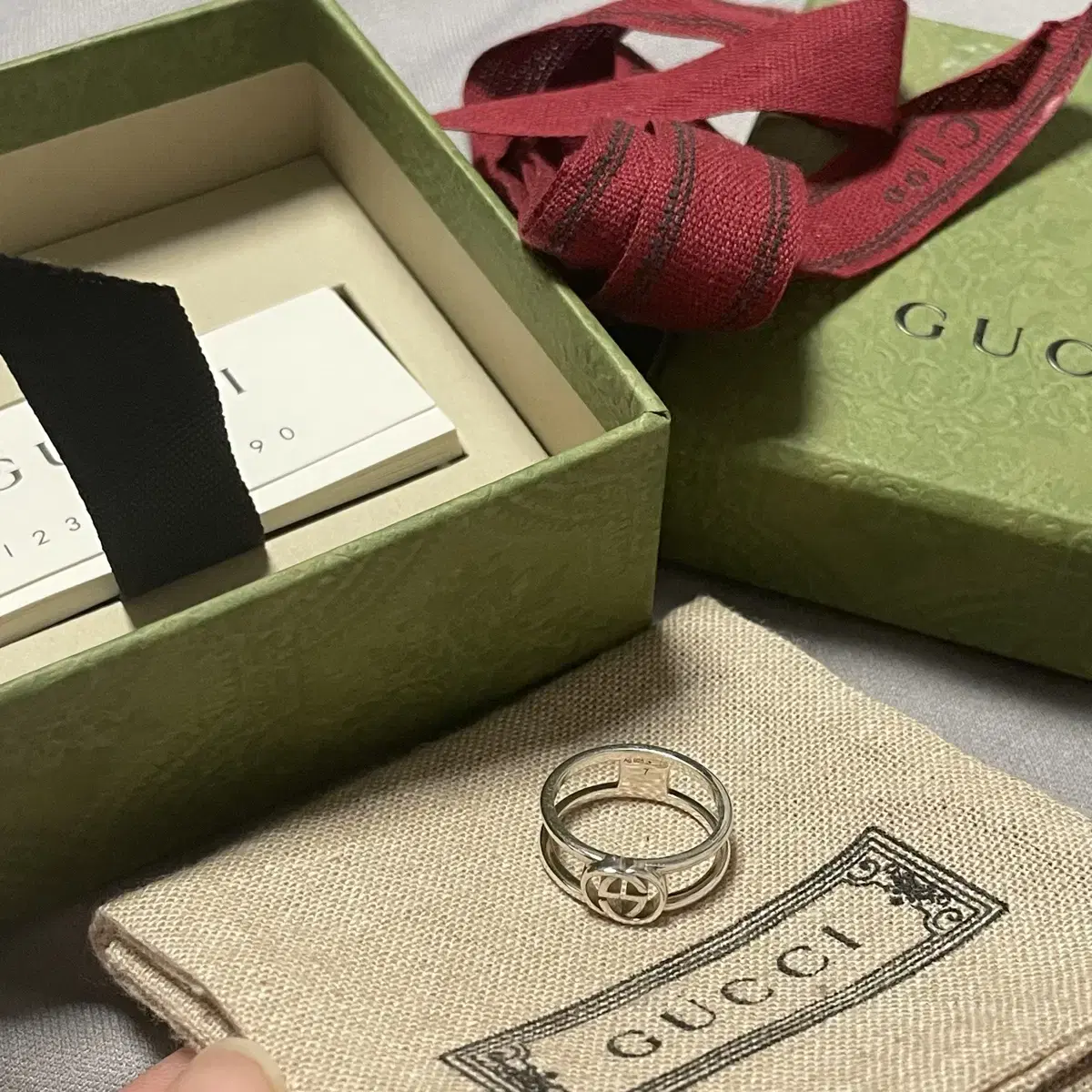 Gucci Interlocking Open Ring Silver Ring No. 7