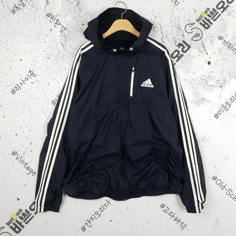 아디다스 ADIDAS 삼선 후드 바람막이 자켓 블랙 3800046