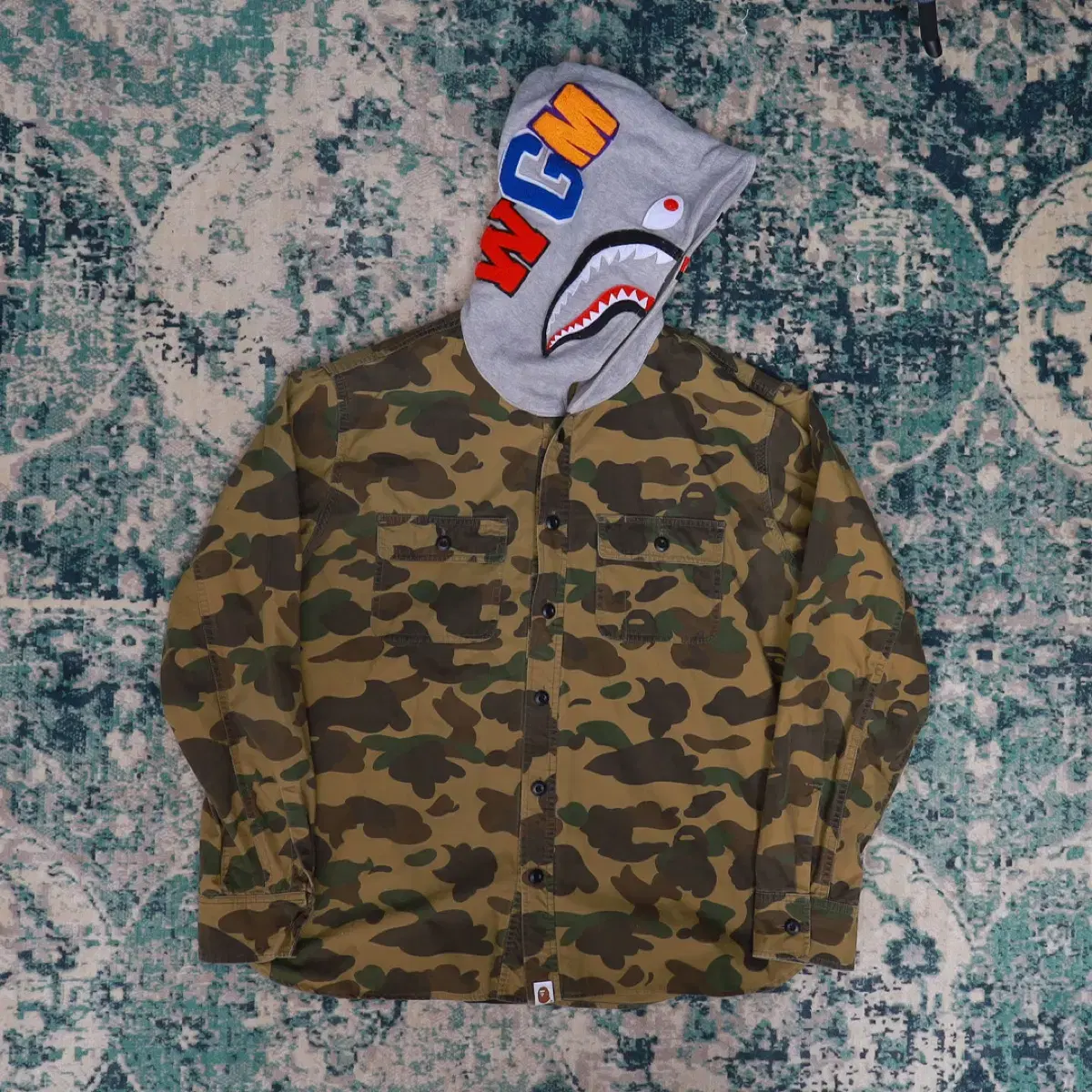 Bape 베이프 1st 카모 샤크 후드 셔츠 XL