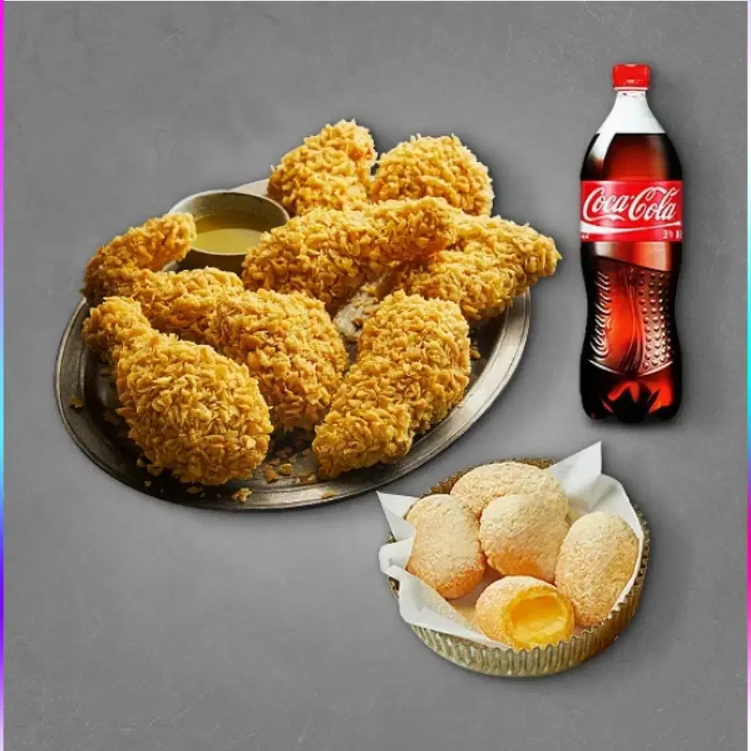 3-second answer) BBQ Golden Olive Fried Chicken. 5 Golden Cheese Balls. 1.25 liters of Coke.