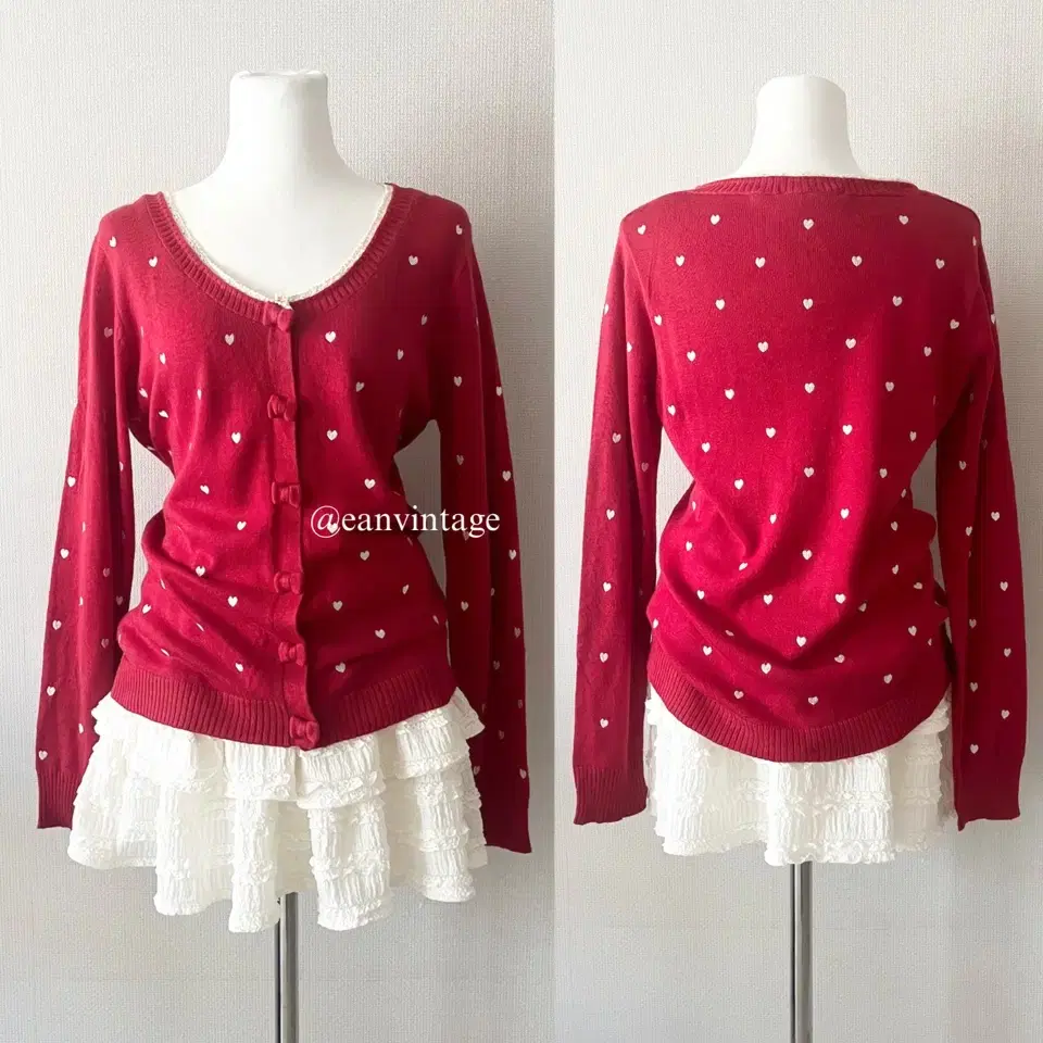 red heart pattern ribbon cardigan