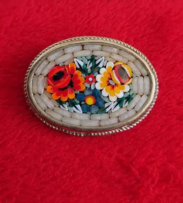 빈티지 브로치 마이크로 모자이크 로만 글래스 플라워 C82