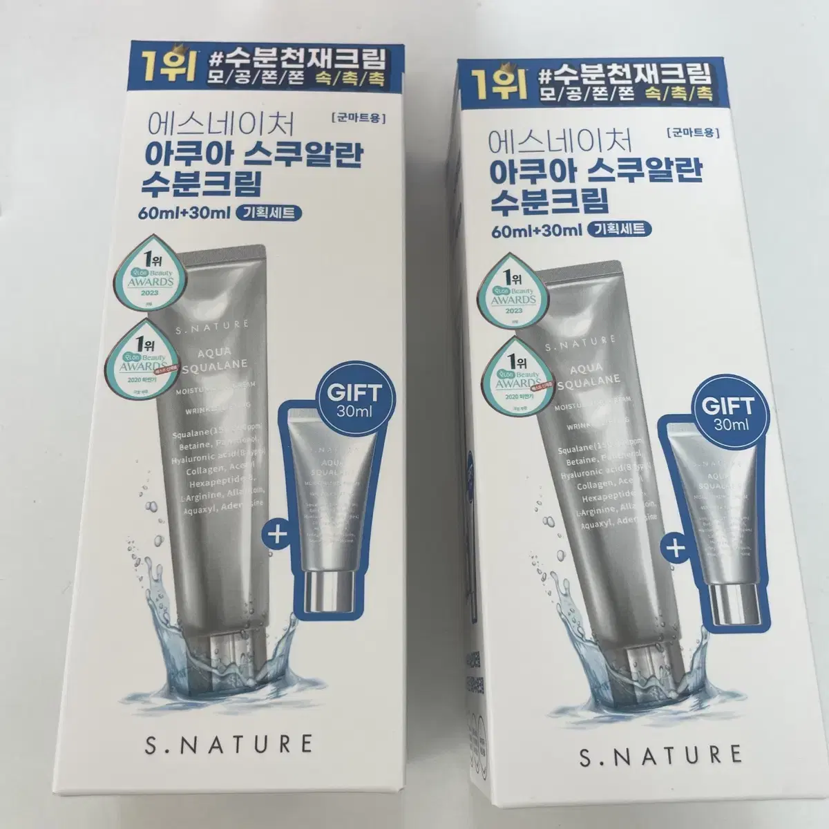 (새상품) 에스네이처 아쿠아 수분크림 60ml+30ml <2개>