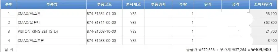 xmax 17-23년 실린더 피스톤 셋