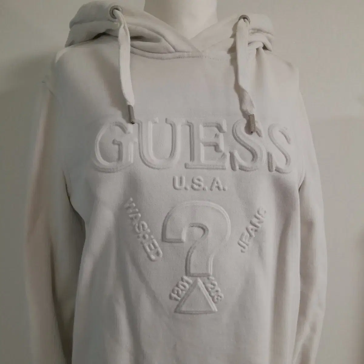 [S] GUESS U.S.A 게스 로고 화이트 후드티/탑