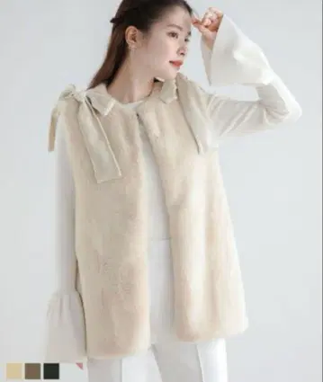 새상품급 핏모어 숄더 리본 에코퍼지레 라이트 베이지