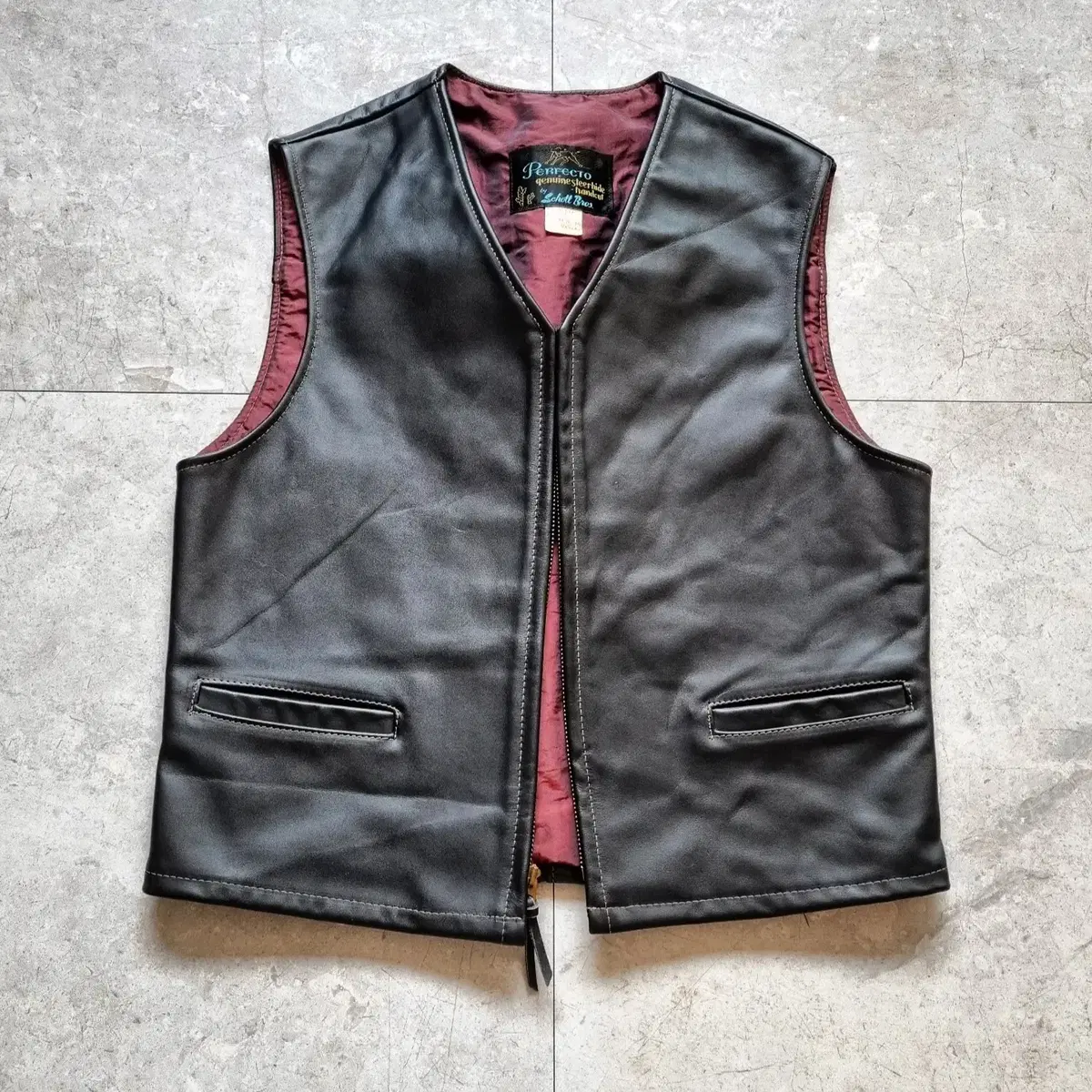 80's usa 쇼트 schott 616xx 가죽 조끼 베스트 vest