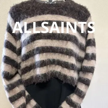 ALLSAINTS 모헤어 혼방 베이지와 브라운 스트라이프 긴팔 니트