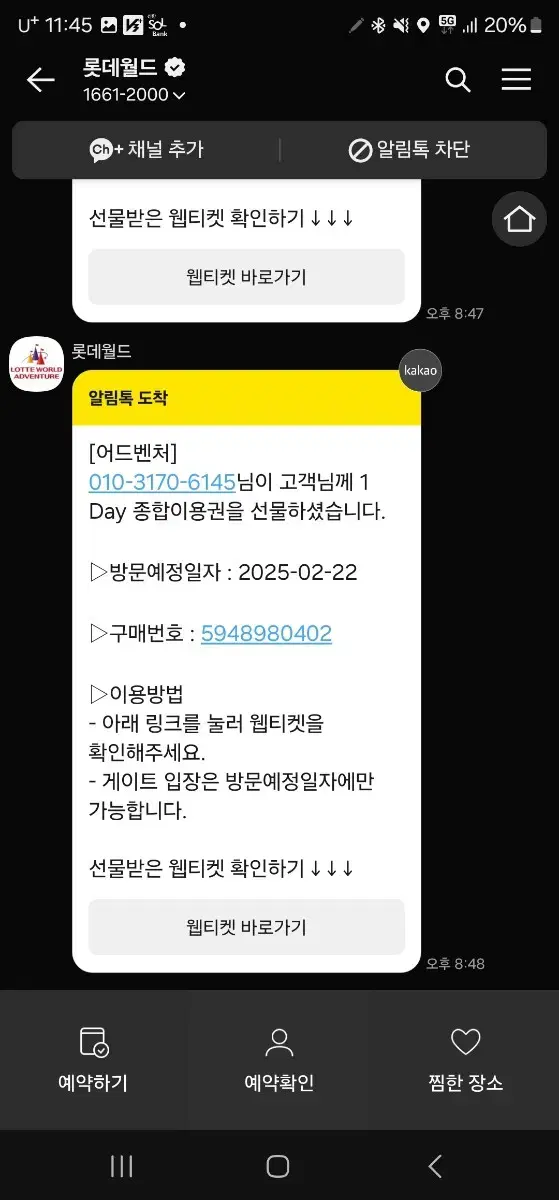 롯데월드 2월22일 토요일 2장팝니다