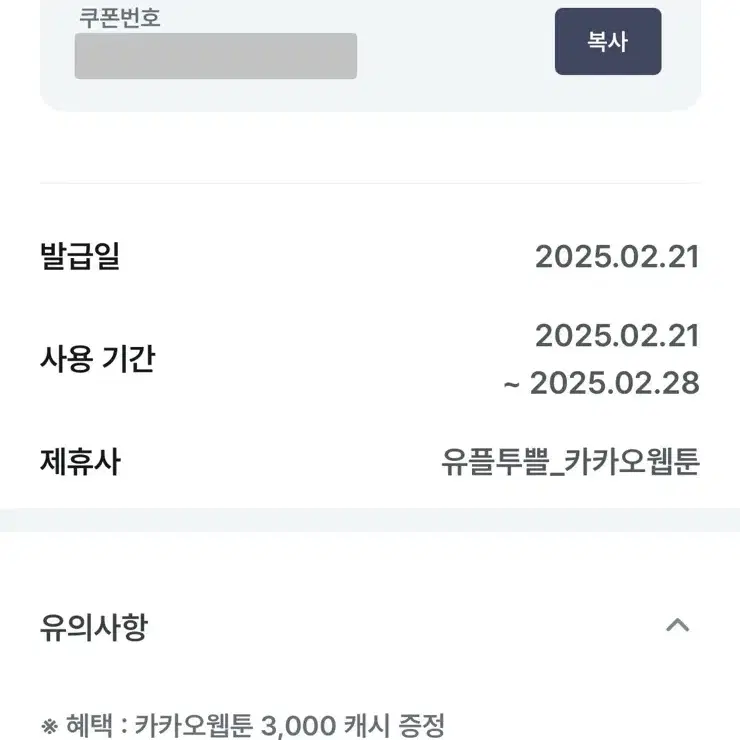 카카오웹툰 3000 캐시 쿠폰