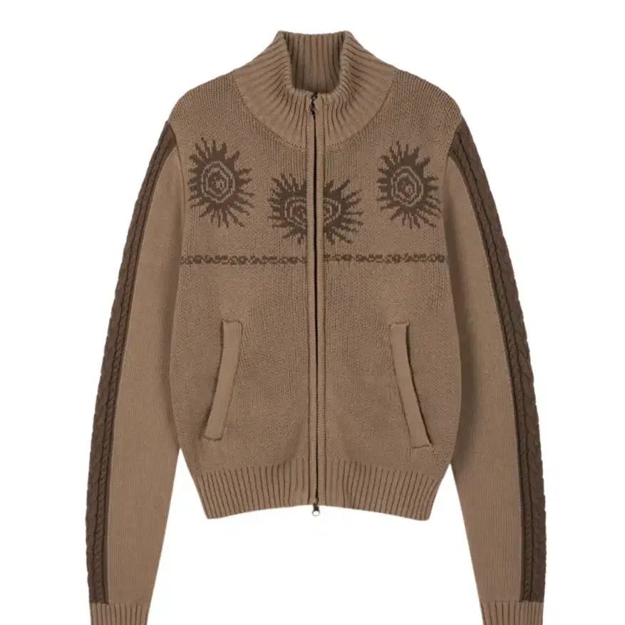 Sun Jacquard Zip-Up Sweater (Brown)