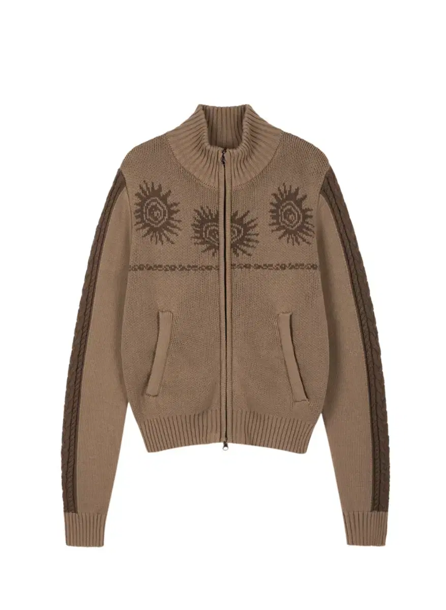 Sun Jacquard Zip-Up Sweater (Brown)