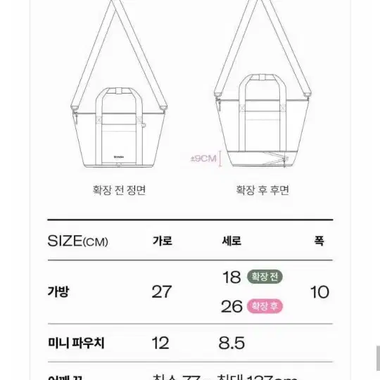 새상품) 브랜든 확장 크로스백 블랙 토트 숄더 여행 가방