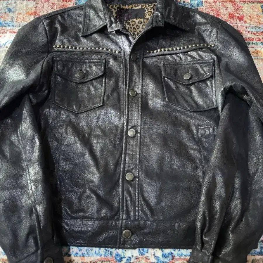 vtg crocodile skin Leather stud jacket